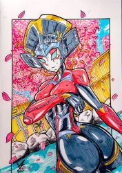 1girls ass bathing big_ass blue_eyes covering_breasts female nipples onsen robot robot_girl solo sweat tagme transformers ventis2099_(artist) wet windblade