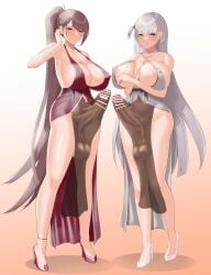 2futas azur_lane balls big_balls big_breasts big_penis breasts bulge censored clothed clothing erection fujidmc12 futa_only futanari huge_balls huge_breasts huge_cock human light-skinned_futanari light_skin long_hair mostly_clothed nipples penis penis_under_clothes penis_under_loincloth sagging_balls see-through shoukaku_(azur_lane) standing tenting testicles zuikaku_(azur_lane)