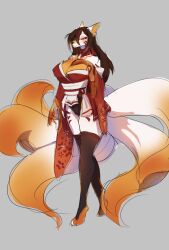 anthro asian_clothing canid canine clothed clothing east_asian_clothing female fox fur hi_res japanese_clothing juguitonsfw kaori(oc) kimono legwear mammal orange_body orange_eyes orange_fur solo thighhighs