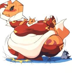 anthro anthro_only belly_overhang big_belly big_breasts breasts chubby chubby_female cracking_ground digimon fat_arms fat_belly fat_breasts fat_thighs female obese renamon sumo sumo_wrestler unpoppo_100