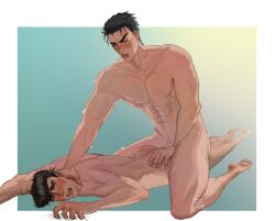 2boys abs anal anal_penetration anal_sex ass barely_visible_penis black_hair blanket_grab datape1 diamond_is_unbreakable drooling erect_penis eyes_rolled_up gay gay_anal gay_incest gradient_background green_background half-closed_eyes hand_on_neck incest jojo's_bizarre_adventure josuke_higashikata jotaro_kujo male male/male male_nipples male_only mouth_open nude one_eye_closed pecs penis receiving_on_stomach sweat sweatdrop tears toned uncle_and_nephew white_frame