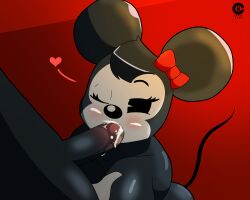 anthro blowjob bodily_fluids caressing cranebear cum cum_in_mouth cum_inside disney duo fellatio female female/female genital_fluids hi_res mickey_mouse minnie_mouse oral penile penis sex sucking