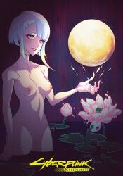 1girls breasts cd_projekt_red cybernetics cyberpunk cyberpunk:_edgerunners cyberpunk_2077 flower hi_res looking_at_viewer lotus lucyna_kushinada meowonroad moon multicolored_hair naked naked_female netflix nipples nude nude_female pussy solo studio_trigger