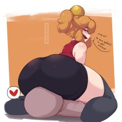 1boy 1girls big_ass big_butt black_legwear facesitting heart huge_ass josebonn looking_at_viewer looking_back luna_(josebonn) orange_eyes orange_hair original_character smile smiling_at_viewer thick_ass thick_thighs