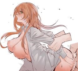 female girls'_frontline grabbing_from_behind open_shirt springfield_(girls'_frontline) untied_hair