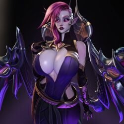 1girls alien alien_girl alternate_costume big_breasts blade_mistress_morgana breasts cleavage duplicate female female_only large_breasts league_of_legends lipstick looking_at_viewer morgana pale-skinned_female popogori purple_eyes science_fiction solo steel_valkyries_series