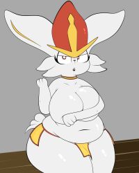 anthro anthrofied big_breasts blitzy_flair breasts chubby chubby_bunny chubby_female cinderace female fur furry furry_only large_breasts navel nintendo overweight overweight_female pokémon_(species) pokemon sitting solo thick_thighs wide_hips