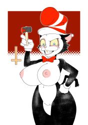 absurd_res big_breasts blood bodily_fluids breasts clothing domestic_cat dr_seuss felid feline felis female furry genitals hammer hat headgear headwear hi_res looking_at_viewer mammal nipples pr-egg-nant pussy rule_63 smile smiling_at_viewer solo the_cat_in_the_hat the_cat_in_the_hat_(character) tools