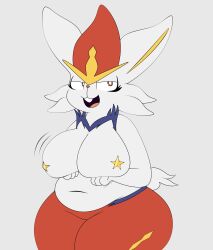 anthro anthrofied big_breasts blitzy_flair breasts chubby chubby_female cinderace female fur furry furry_only large_breasts navel nintendo overweight overweight_female pasties pokémon_(species) pokemon solo tail tongue