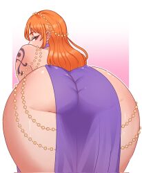 arthydraws ass back_view big_ass big_butt bottom_heavy bubble_ass bubble_butt fat_ass fat_butt female female_only huge_ass huge_butt large_ass large_butt looking_at_viewer looking_back nami one_piece post-timeskip purple_dress thick_ass thick_thighs wide_hips