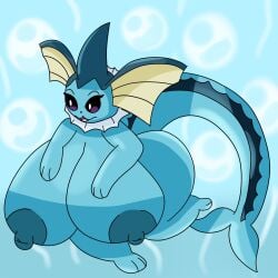 anthro anthrofied ass big_breasts breasts breasts_bigger_than_head huge_ass huge_breasts josh8474 nipples pokémon_(species) pokemon pokemon_(species) puffy_nipples simple_background tail vaporeon