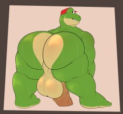 absurd_res amphibian anthro ass balls big_butt big_penis bodily_fluids boner clothing erection frog genitals hat headgear headwear hi_res huge_butt looking_back male male_only muscular muscular_male nintendo nude penis presenting presenting_hindquarters rokie38 slippy_toad smile solo star_fox sweat sweating video_games