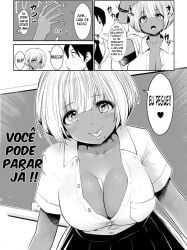 2022 big_breasts black_gakkou_ni_tsutomete chalk cleavage clothed dark_skin manga nails short_hair teacher_and_student tongue_out white_hair