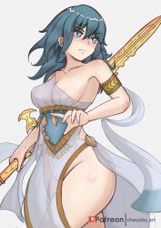 alternate_costume blue_eyes blue_hair breasts chascoby dancer dancer_(three_houses) female female_only fire_emblem fire_emblem:_three_houses nintendo solo sword sword_of_the_creator weapon