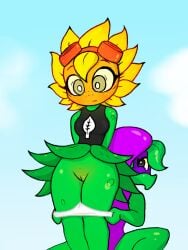 :>= assisted_exposure electronic_arts exposed_pussy flora_fauna green_shadow_(pvz) leaf_hair makrap panties panties_down peashooter_(pvz) petals plantie plants_vs_zombies plants_vs_zombies:_heroes popcap_games pussy skirt solar_flare_(pvz) tank_top video_games