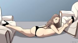 1girls ass assentlov bra brown_eyes brown_hair bubble_butt dat_ass female female_only gyakuten_saiban heels high_heels long_hair looking_at_viewer looking_back mia_fey panties solo splits thick_thighs underwear voluptuous wink