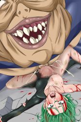 1boy 1girls aburi_saamon blood defeated_heroine female fuhrer_ugly green_eyes green_hair maledom one-punch_man rape rolling_eyes ryona size_difference tagme tatsumaki torn_clothes ugly ugly_man vaginal_penetration