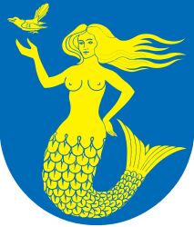 bird breasts coat_of_arms feral finland hand_on_hip mermaid official_art päijät-häme simple_background tagme taur vellamo_(finnish_mythology)