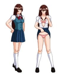 bra brown_eyes brown_hair creatures_(company) game_freak giselle_(pokemon) lingerie loafers lowres nintendo pikuretto pink_bra pixel_art pokemon pokemon_(anime) pokemon_(classic_anime) self_upload solo solo_female underwear yuutou_seiyo