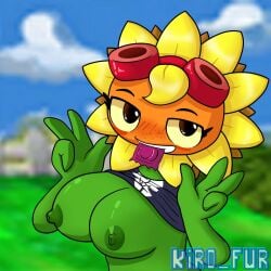 condom_in_mouth female_only horny kiro_fur plantie plants_vs_zombies plants_vs_zombies:_heroes probably_traced solar_flare_(pvz) sunflower_(pvz)