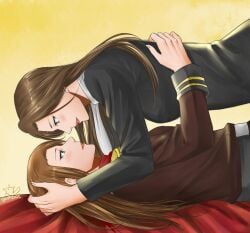 2girls brown_hair female female_only gumbat gyakuten_saiban lana_skye mia_fey tagme yuri