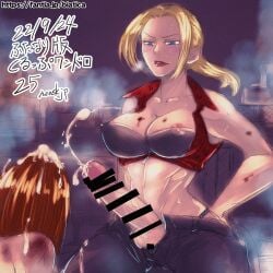 1futa 1girls anna_williams balls bar_censor big_breasts big_penis blonde_hair breasts censored clothed clothing cum erection female futa_focus futa_on_female futanari hands-free human incest light-skinned_futanari light_skin mostly_clothed muscular_futanari nina_williams nousk penis self_upload sisters solo_focus standing tekken