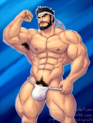 balls bara beard bulge capcom facial_hair flexing fundoshi fundoshi_only gay headband headingsouth male male_only muscles muscular penis ryu_(street_fighter) solo solo_male street_fighter