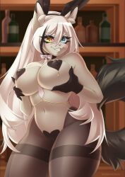 anthro big_breasts breasts clothing dannyckoo domestic_cat felid feline felis female fishnet fishnet_legwear heart_pasties heterochromia hi_res holding_breast legwear mammal pasties solo wide_hips