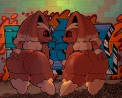 anthro ass big_butt duo female freckles generation_4_pokemon graffiti holding_butt huge_butt koreyvee looking_at_viewer looking_back looking_back_at_viewer lopunny nintendo pokemon pokemon_(species) thick_thighs video_games