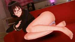 1girls 3d artist_request barefoot black_hair breasts feet female female_only glasses human hunter_x_hunter koikatsu large_breasts pale-skinned_female pale_skin phantom_troupe shizuku_murasaki short_hair shounen_jump solo tagme toes villainess