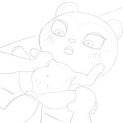 animal_crossing anthro chibi female genitals hi_res human human_on_anthro interspecies line_art male male/female mammal nintendo pecan_(animal_crossing) penis pinned prodding pussy rodent sciurid shocked_expression simski slightly_chubby video_games