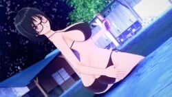 1girls 3d artist_request bikini cellphone female female_only glasses hunter_x_hunter koikatsu pool shizuku_murasaki solo tagme