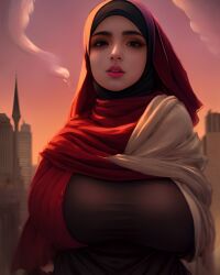 1girls ai_generated arabian arabian_female breasts brown_eyes busty curvy female female_only hijab huge_breasts large_breasts lipstick middle_eastern middle_eastern_female realistic solo stable_diffusion voluptuous