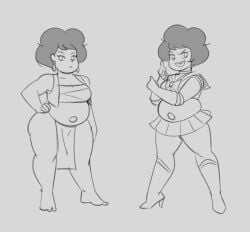 big_hair chel_(cosplay) chubby chubby_female loincloth looking_at_viewer monochrome no_color nora_quartz_universe puffy_hair rule_63 sailor_senshi_uniform samson_00 short_hair steven_quartz_universe steven_universe thick_thighs zoomans