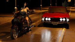 1girls 3d 3d_(artwork) barely_contained_breasts billie_eilish buick_riviera car celebrity flipping_the_bird motor_vehicle motorcycle night nude sextus400