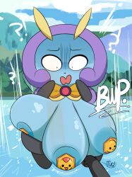 1girls 3_breasts anthro areola areola_slip breasts covered_nipples huge_breasts illumise large_breasts multi_breast nintendo ota_(artist) pokemon surprised