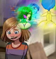 art_edit big_ass big_breasts big_butt blue_eyes blue_hair brain deranged_artist dirty_blonde_hair disgust_(inside_out) disney edit edited edited_art emotions green_eyes green_hair inside_out joy_(inside_out) linkartoon pixar pumpkinsinclair riley_andersen sadness_(inside_out) solo unknown_artist yellow_dress young