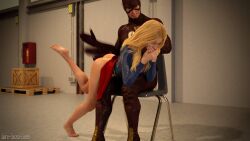 3d bare-faced-cheek barefoot covering_mouth dc dc_comics defeated_heroine dress_raised_for_spanking duo embarrassed female femsub humiliation justice_league kara_danvers kara_zor-el male maledom no_panties over_the_knee_spanking secretly_loves_it skirt_up spanking supergirl superman_(series) the_flash