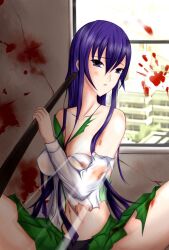 1girls big_breasts breasts highschool_of_the_dead naked nipples nonoririn saeko_busujima solo torn_clothes