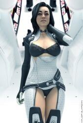 1girls 3d 3d_(artwork) artist_name big_breasts black_hair blue_eyes bodysuit bra female female_only garter_straps lingerie looking_at_viewer major_guardian mass_effect mass_effect_2 miranda_lawson nipple_bulge nipples panties solo thick_lips thick_thighs tight_clothing unzipped unzipped_bodysuit