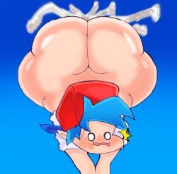 big_ass big_butt blue boyfriend_(friday_night_funkin) cum cum_drip cum_explosion cum_in_ass cum_inside english english_text femboy femboyfriend friday_night_funkin gay gigantic_ass hair huge_ass human hyper_ass large_ass looking_surprised male_focus male_only male_pov mob_face mriii4327 open_mouth penis pov pov_ass yaoi