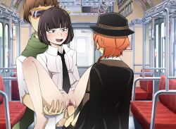 1girls 2boys akiko_yosano artist_request bottomless breasts bungo_stray_dogs chuuya_nakahara kajii_motojiro penis spread_legs threesome vaginal_penetration