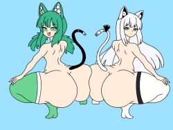 2girls android-tan android_(os) artist_request ass_to_ass big_ass big_butt bubble_ass bubble_butt butt_to_butt cat_ears cat_tail console-tan console_girls edit female_only gijinka green_eyes green_hair hand_on_leg hand_on_thigh human humanoid iphone-tan long_hair meme multiple_girls neutral_expression purple_eyes shortstack simple_background simple_coloring simple_shading small_breasts smiling squatting tagme tail white_hair