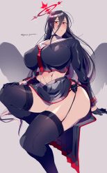 abs aged_up ai_enma big_ass big_breasts black_hair blue_archive cosplay crossover enma_ai gram_quartz hasumi_(blue_archive) hell_girl jigoku_shoujo lingerie muscle_girl muscle_slut red_eyes skirt_up thick_thighs