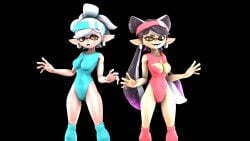 3d 3d_(artwork) 80's_theme aerobics aerobics_clothing black_hair callie_(splatoon) headband hellogrdon inkling kabalara legwarmers leotard light_blue_leotard marie_(splatoon) marie_(wo262) medium_breasts nintendo red_leotard sfm source_filmmaker splatoon splatoon_(series) splatoon_2 splatoon_3 squid_sisters white_hair workout_clothes workout_clothing