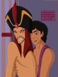 age_difference aladdin aladdin_(character) dark_hair disney gay jafar male male/male male_only shirtless