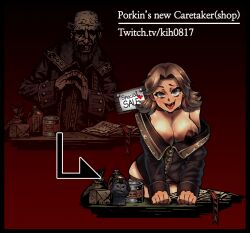 big_breasts darkest_dungeon kih0817 mod open_mouth pasties porkin seductive_mouth shopkeeper sweaty