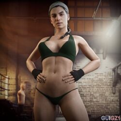 1girls 3d abs bikini black_hair boxing_gloves braided_hair call_of_duty call_of_duty_modern_warfare call_of_duty_modern_warfare_2 claudia_doumit detailed_background farah_karim female_only guigz1 headwear looking_at_viewer modern_warfare modern_warfare_(2019) nipple_slip solo solo_female sweat sweating sweaty sweaty_body