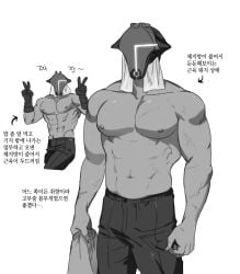 68382837d big_pecs double_v gueira helmet imagining korean_text made_in_abyss male male_only mask masked masked_male monochrome muscular muscular_male pecs scars solo topless topless_male v veiny_muscles