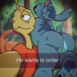 2022 2boys alien anthro ass ass_focus ass_up bare_ass big_ass big_butt disney fabfelipe he_wants_to_order lilo_and_stitch male_only meme nude pleakley selfie stitch stitch_(lilo_and_stitch)